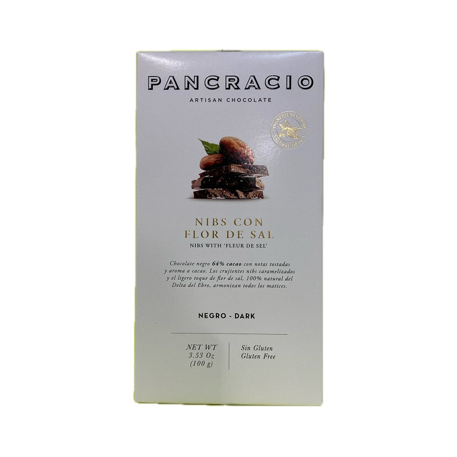 TABLETA CHOCOLATE NEGRO 64% NIBS Y FLOR DE SAL PANCRACIO 100G – GOURME