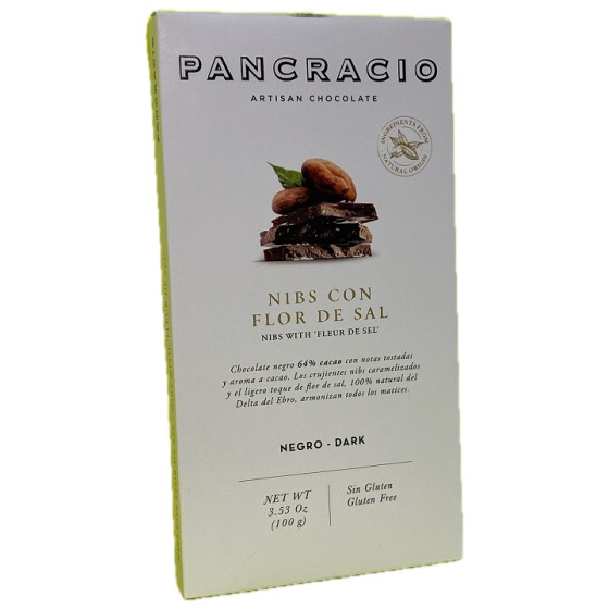 TABLETA CHOCOLATE NEGRO 64% NIBS Y FLOR DE SAL PANCRACIO 100G – GOURME