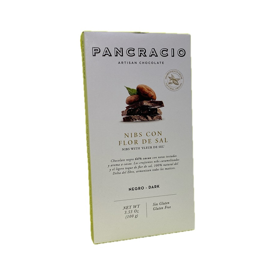 TABLETA CHOCOLATE NEGRO 64% NIBS Y FLOR DE SAL PANCRACIO 100G – GOURME