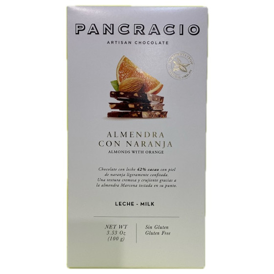 TABLETA CHOCOLATE CON LECHE 42% ALMENDRAS Y NARANJA PANCRACIO 100G – G