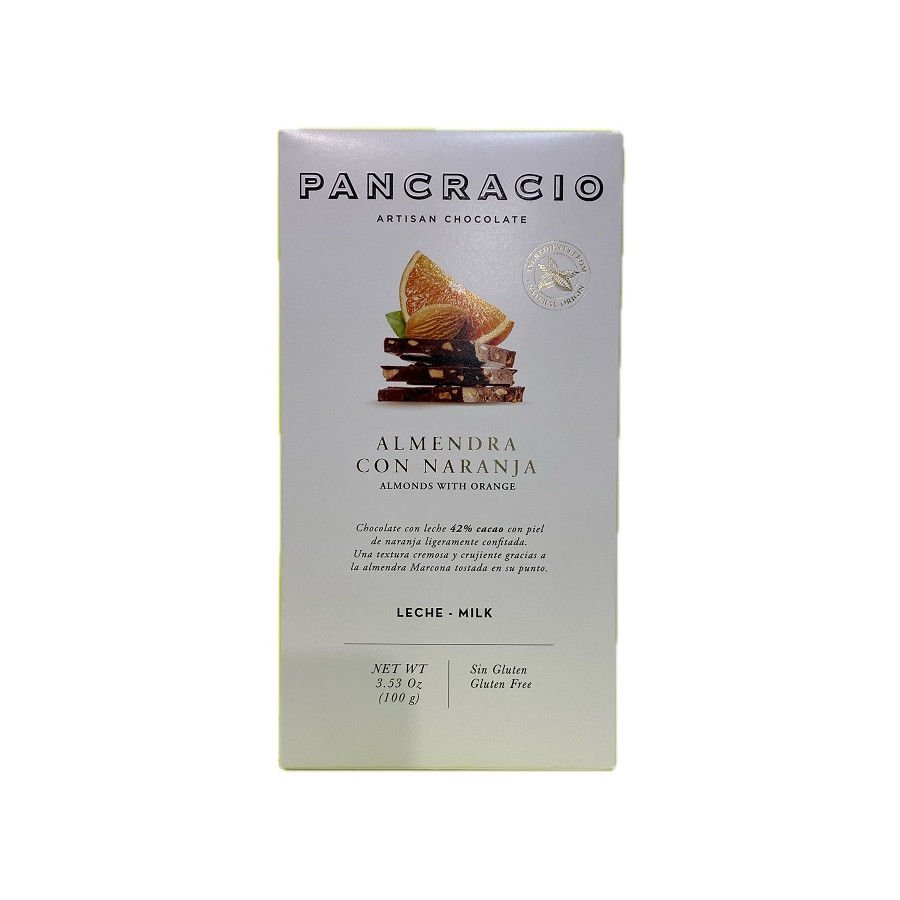 TABLETA CHOCOLATE CON LECHE 42% ALMENDRAS Y NARANJA PANCRACIO 100G – G