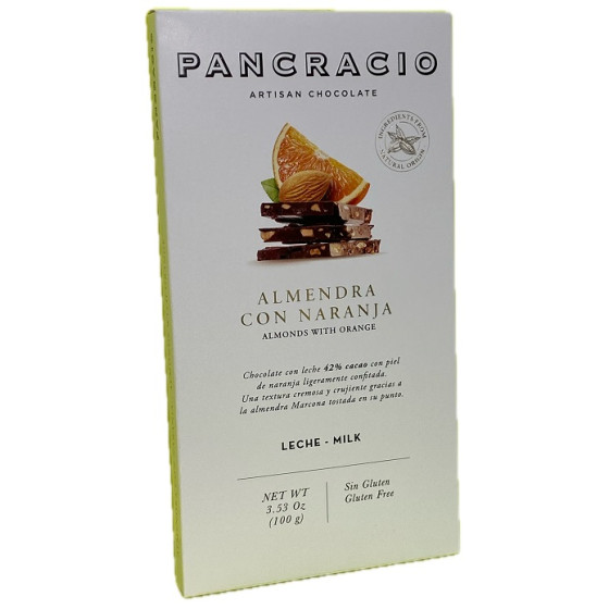 TABLETA CHOCOLATE CON LECHE 42% ALMENDRAS Y NARANJA PANCRACIO 100G – G