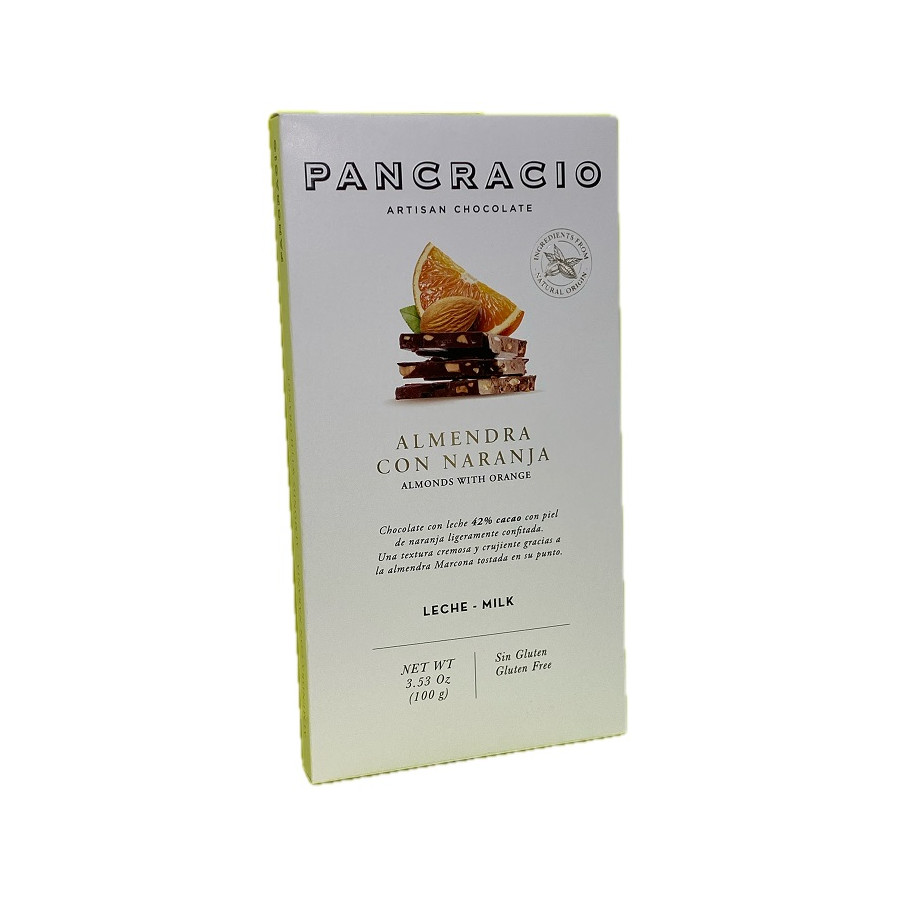 TABLETA CHOCOLATE CON LECHE 42% ALMENDRAS Y NARANJA PANCRACIO 100G – G