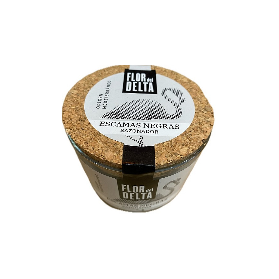 ESCAMAS NEGRAS SAZONADOR FLOR DEL DELTA 90 G – SAL GOURMET ARTESANAL E