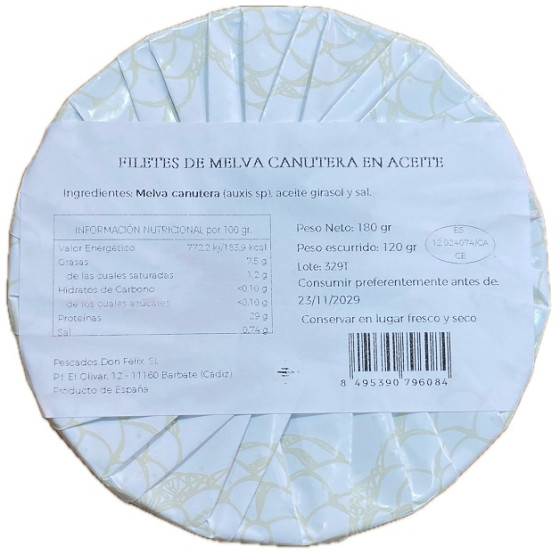 FILETES DE MELVA CANUTERA EN ACEITE DE GIRASOL 180G FELISA GOURMET