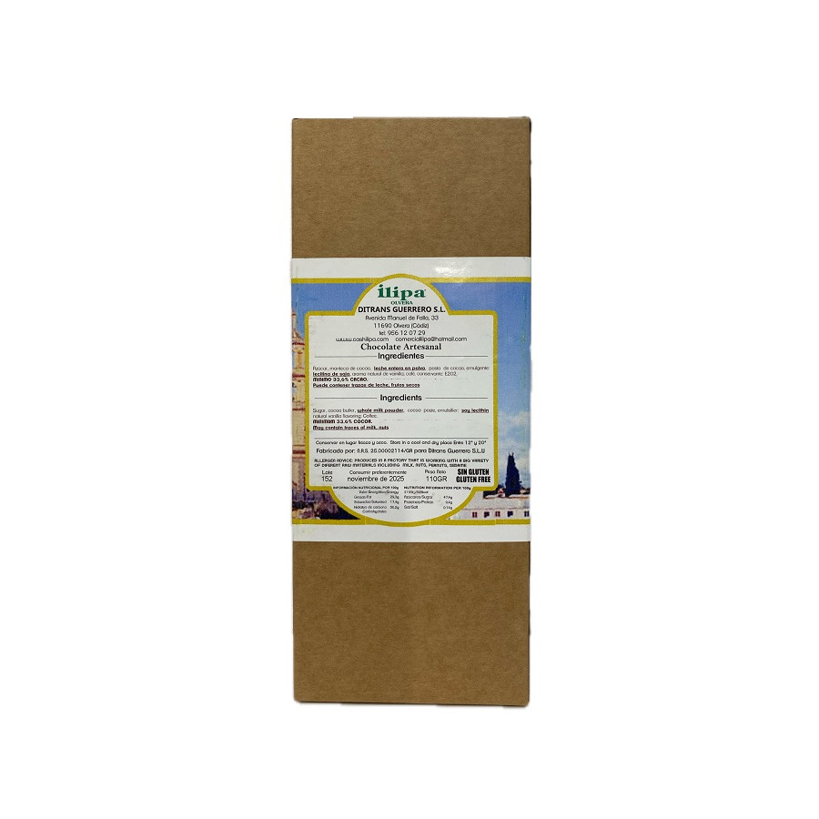 CHOCOLATE CON LECHE Y CAFÉ ILIPA 110 G – ARTESANAL DE OLVERA (CÁDIZ)