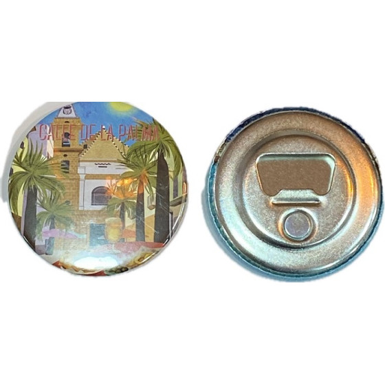 IMÁN REDONDO CALLE VIRGEN DE LA PALMA 5,8CM – METAL ABRIDOR