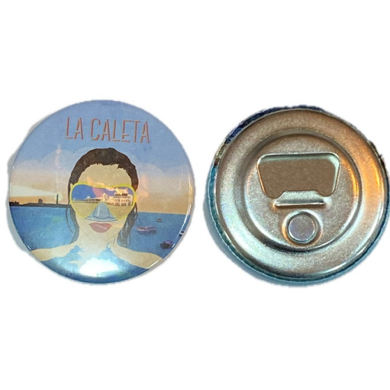IMÁN REDONDO PLAYA DE LA CALETA 5,8CM – METAL ABRIDOR