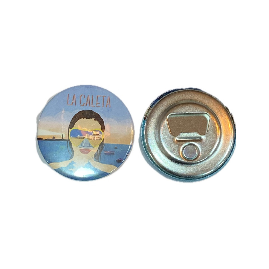 IMÁN REDONDO PLAYA DE LA CALETA 5,8CM – METAL ABRIDOR