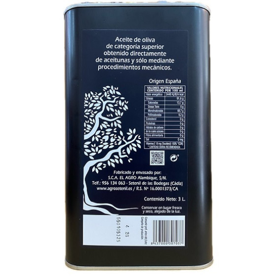 ACEITE DE OLIVA VIRGEN EXTRA AGROSETENIL 3 LITROS LATA GOURMET DE SETE