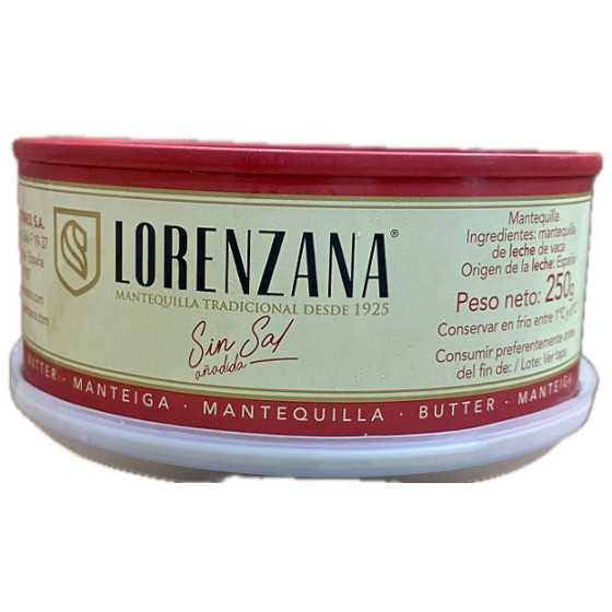 MANTEQUILLA TRADICIONAL SIN SAL LORENZANA 250G DESDE 1925