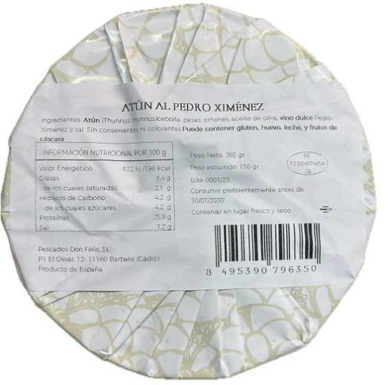 ATÚN ROJO DE BARBATE AL PEDRO XIMÉNEZ FELISA GOURMET LATA 265 G