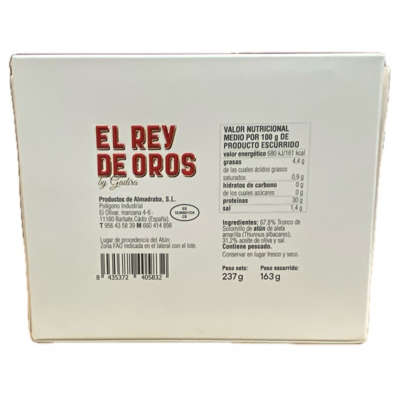 SOLOMILLO DE ATÚN ALETA AMARILLA EN ACEITE DE OLIVA EL REY DE OROS BAR