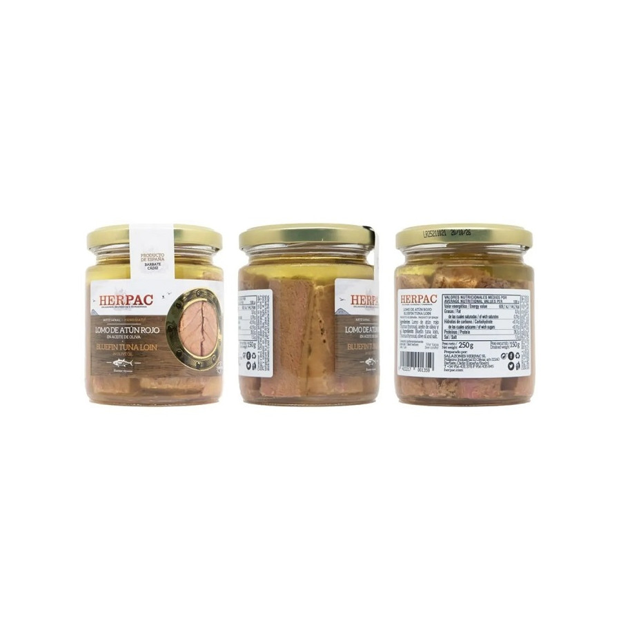 LOMO DE ATÚN ROJO EN ACEITE DE OLIVA TARRO 250g. HERPAC BARBATE
