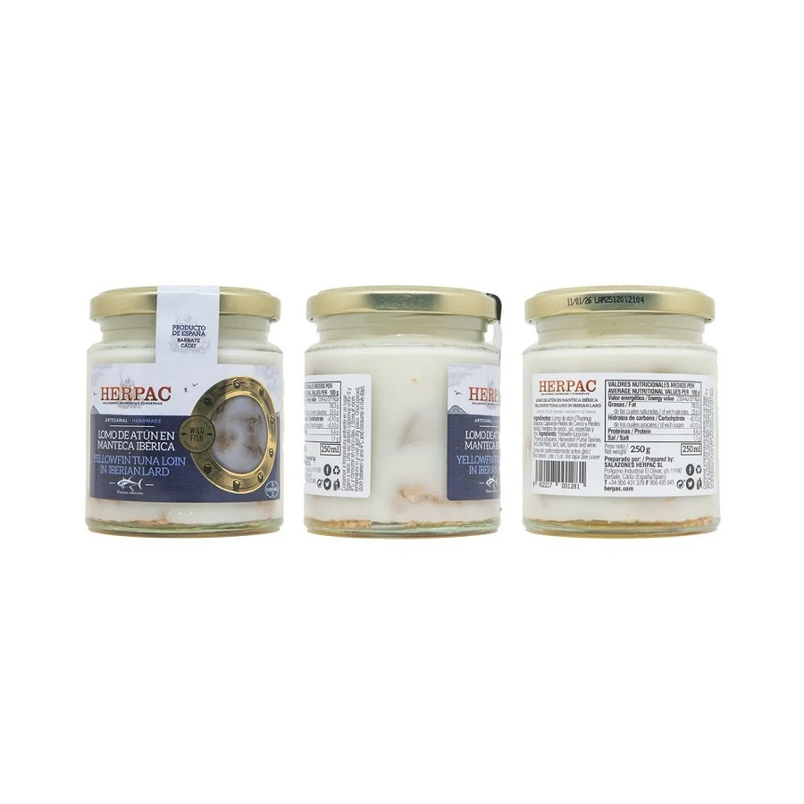 LOMO DE ATÚN YELLOWFIN EN MANTECA IBÉRICA TARRO 250g. HERPAC BARBATE