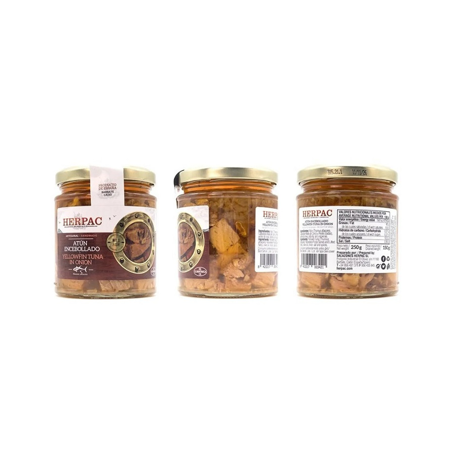 ATÚN ENCEBOLLADO YELLOWFIN TARRO 250g. HERPAC BARBATE