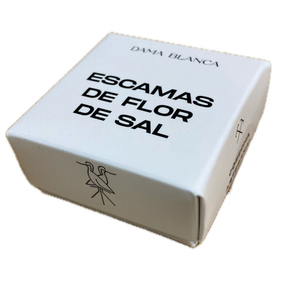 MINI CAJITA ESCAMAS DE FLOR DE SAL CON 10g SALINAS DAMA BLANCA CADIZ 