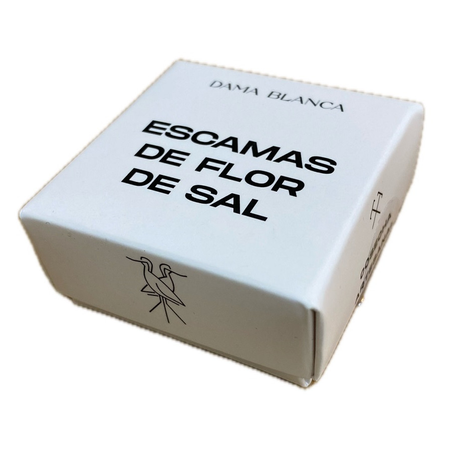 MINI CAJITA ESCAMAS DE FLOR DE SAL CON 10g SALINAS DAMA BLANCA CADIZ 