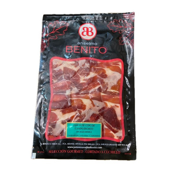 JAMÓN DE CEBO CAMPO IBÉRICO 50% RAZA IBÉRICA LONCHEADO A CUCHILLO ANSE