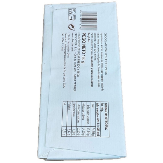 CHOCOLATE CON LECHE EXTRAFINO CARO 150 G a CHOCOLATE ARTESANO DE ZARAG