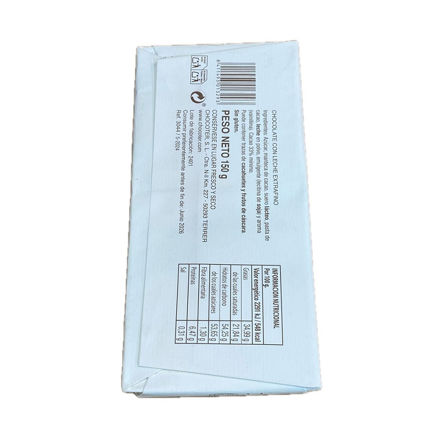 CHOCOLATE CON LECHE EXTRAFINO CARO 150 G a CHOCOLATE ARTESANO DE ZARAG