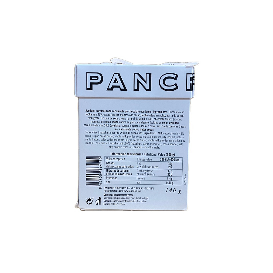 AVELLANAS CARAMELIZADAS CON CHOCOLATE CON LECHE PANCRACIO 140 G (SIN G