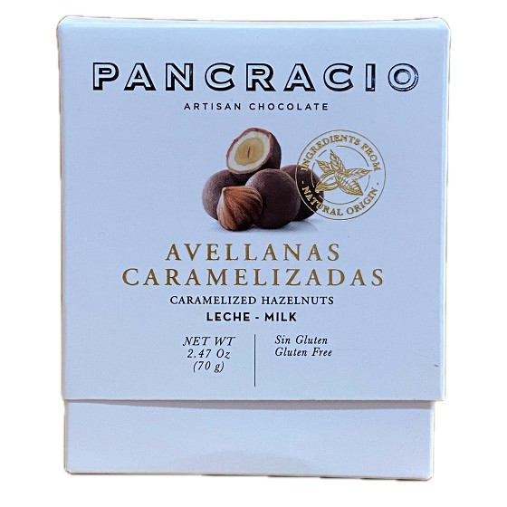 MINI BOX PANCRACIO 70 G a AVELLANAS CARAMELIZADAS CON CHOCOLATE CON LE