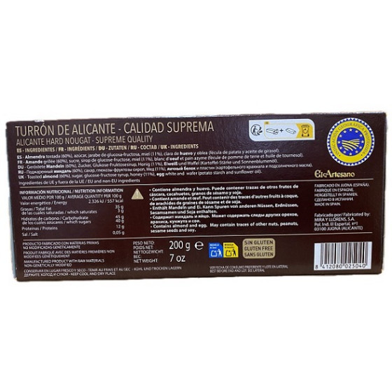 TURRÓN DE ALICANTE EL ARTESANO 200G CALIDAD SUPREMA