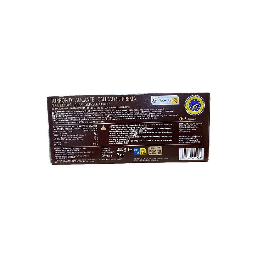 TURRÓN DE ALICANTE EL ARTESANO 200G CALIDAD SUPREMA