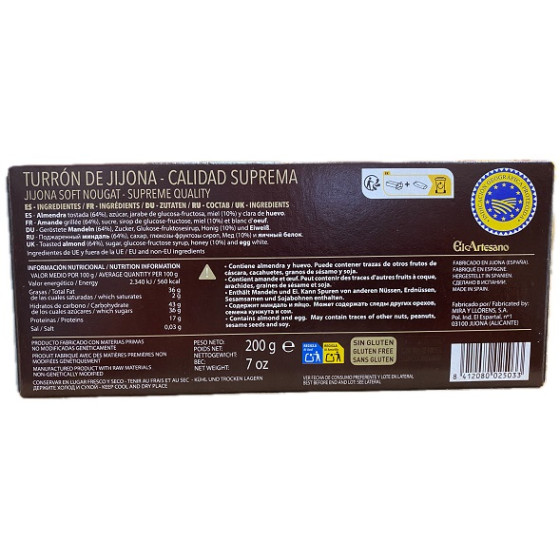 TURRÓN DE JIJONA EL ARTESANO 200G CALIDAD SUPREMA