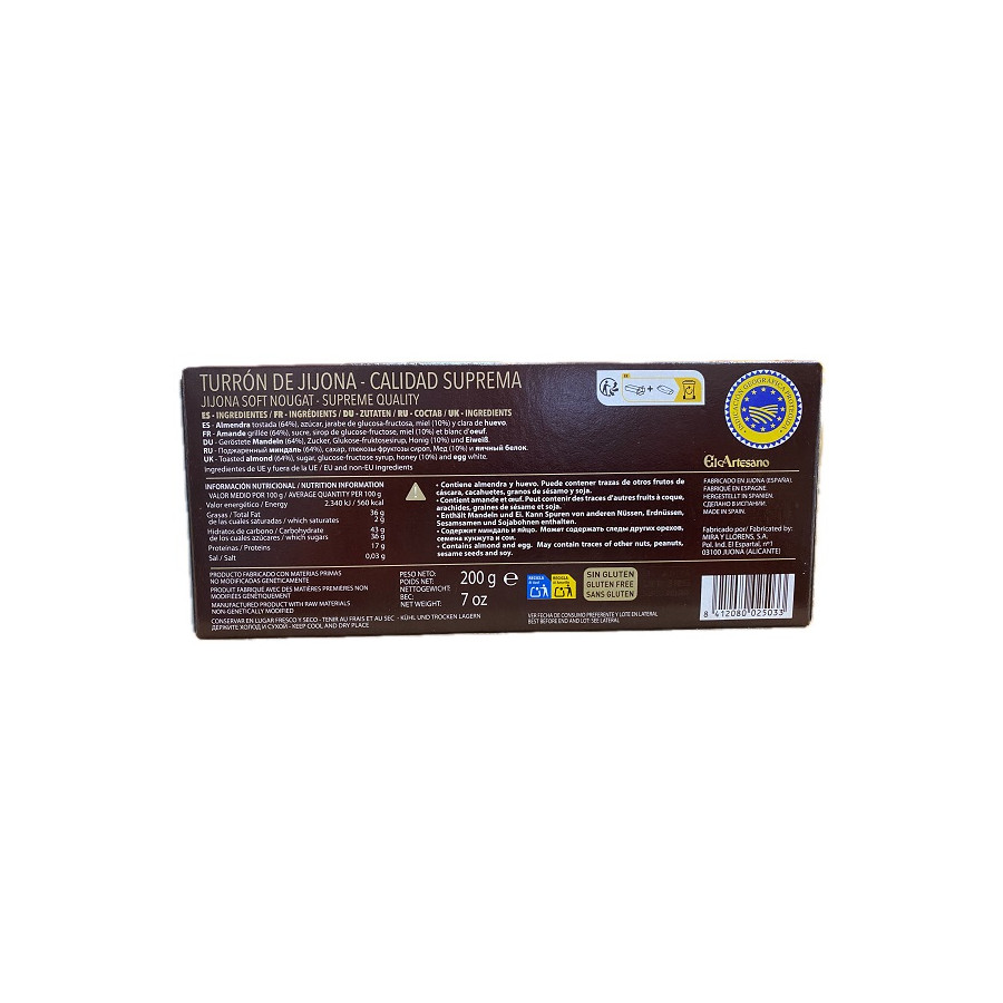 TURRÓN DE JIJONA EL ARTESANO 200G CALIDAD SUPREMA
