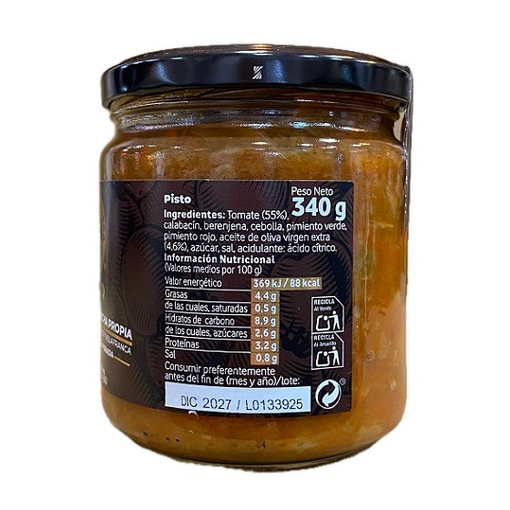 PISTO DE VERDURAS TIERRA PALACIEGA 340 G – ELABORADO CON TOMATES DE CO