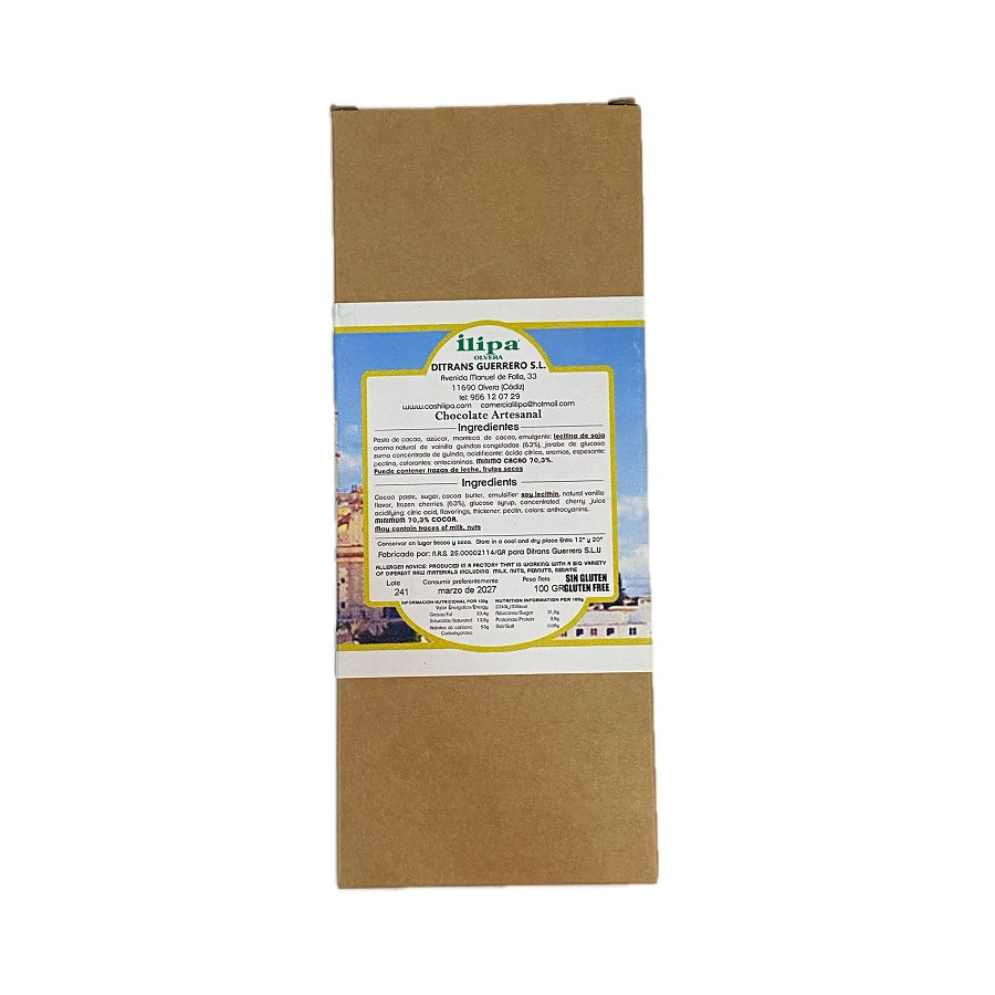 CHOCOLATE NEGRO 70% CON CEREZAS ILIPA 100 G – OLVERA