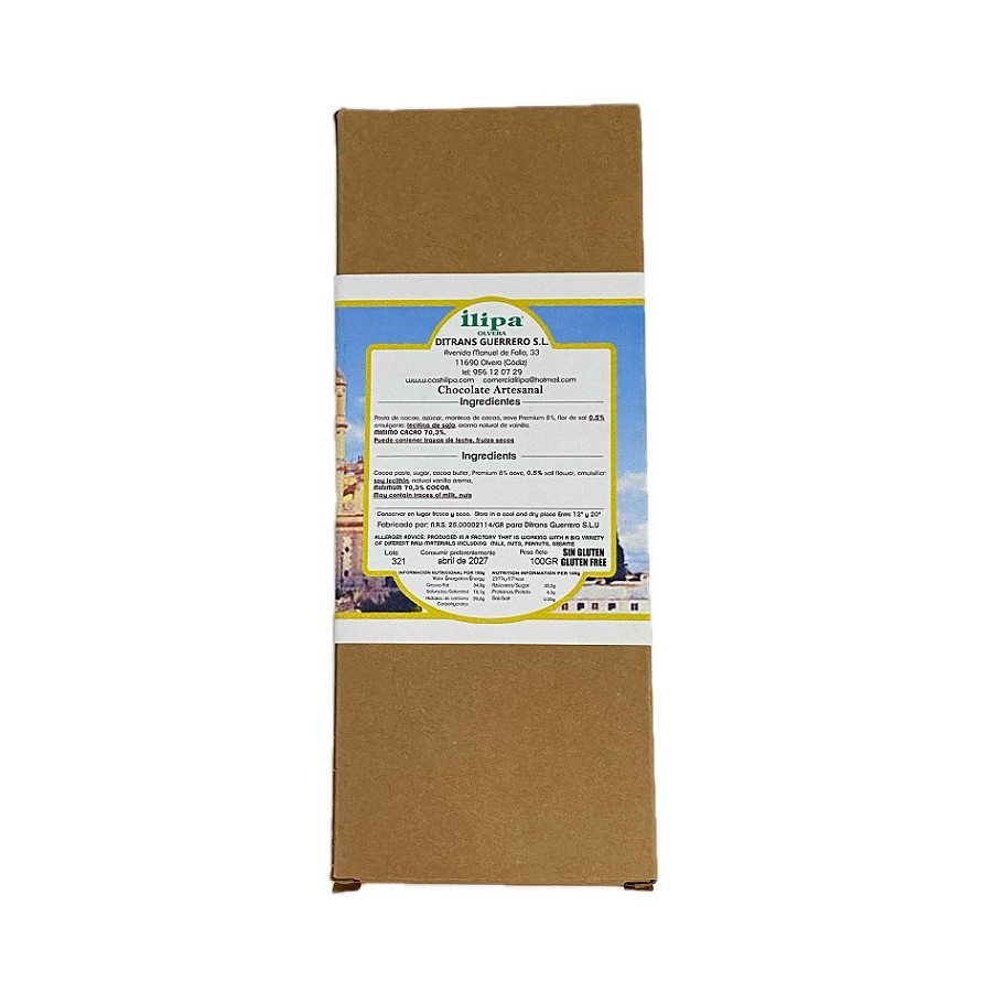 CHOCOLATE NEGRO 70% CON AOVE Y FLOR DE SAL ILIPA 100 G – OLVERA