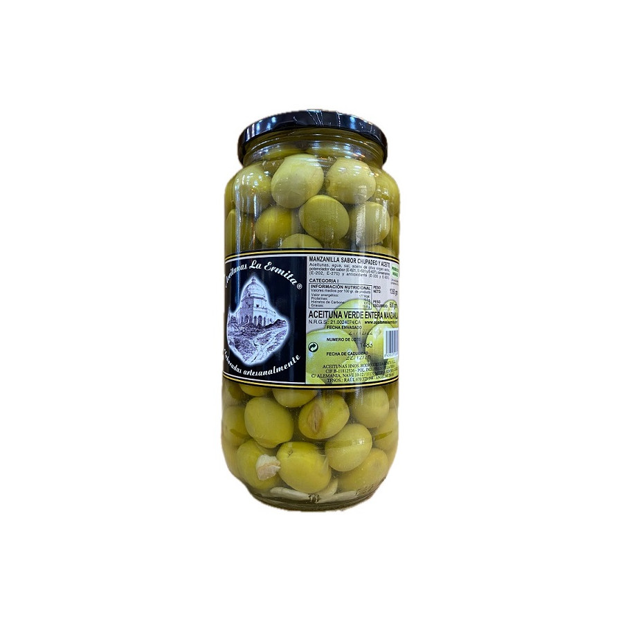 ACEITUNAS VERDES ENTERA MANZANILLA 1350 gr. ACEITUNAS LA ERMITA
