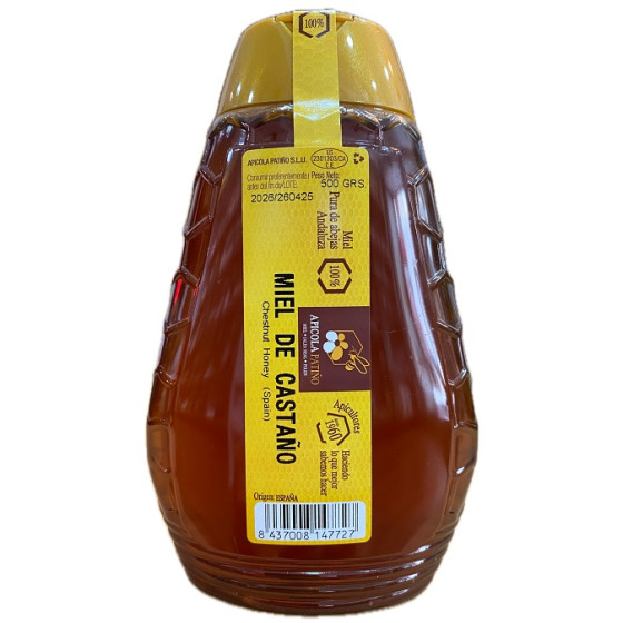 MIEL DE CASTAÑO APÍCOLA PATIÑO 500 G – ENVASE PLÁSTICO ANTIGOTEO ARTES