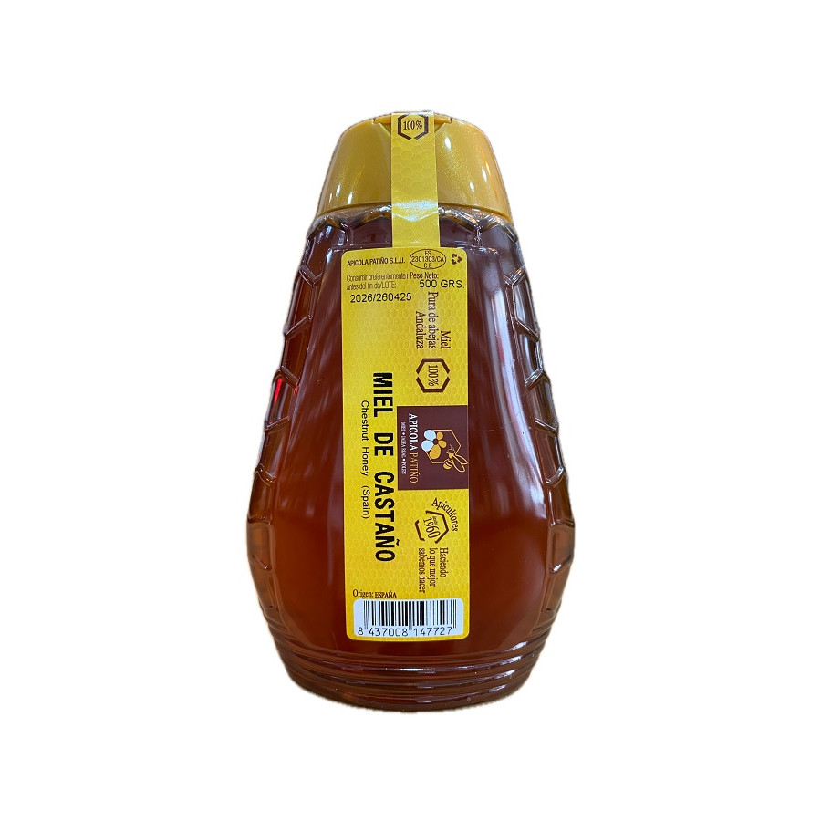 MIEL DE CASTAÑO APÍCOLA PATIÑO 500 G – ENVASE PLÁSTICO ANTIGOTEO ARTES