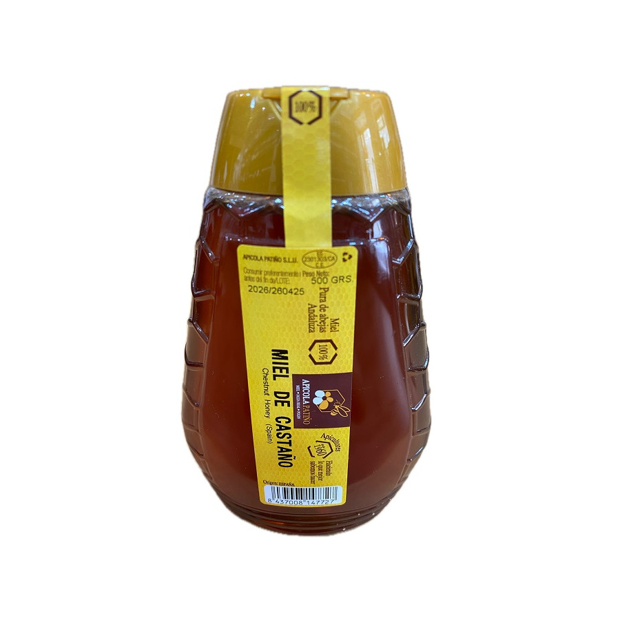 MIEL DE CASTAÑO APÍCOLA PATIÑO 500 G – ENVASE PLÁSTICO ANTIGOTEO ARTES