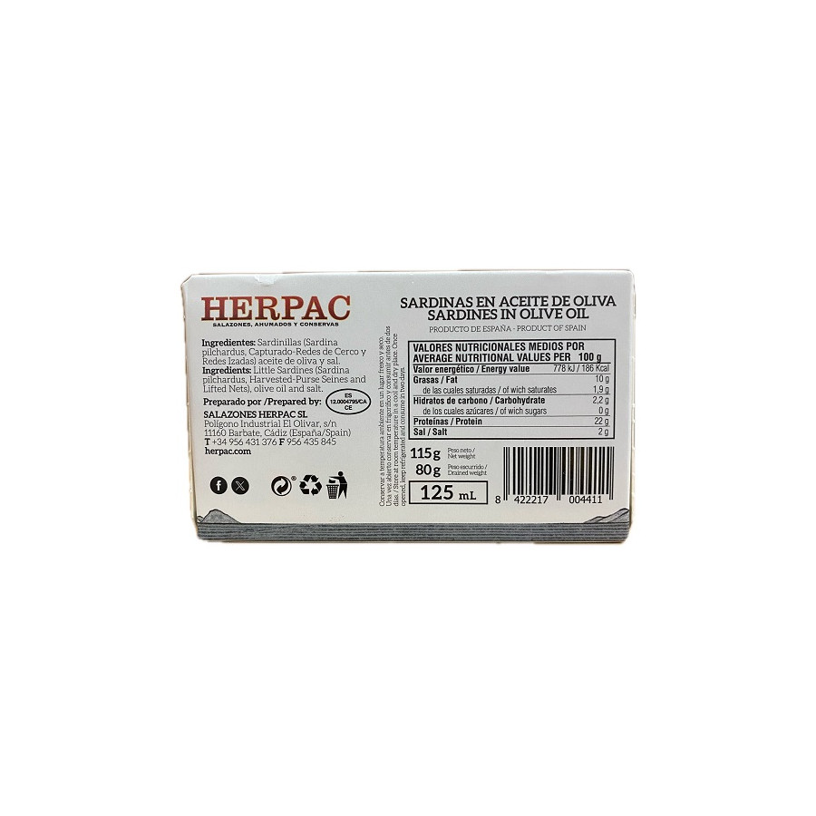 SARDINILLAS EN ACEITE DE OLIVA LATA 115g. HERPAC BARBATE