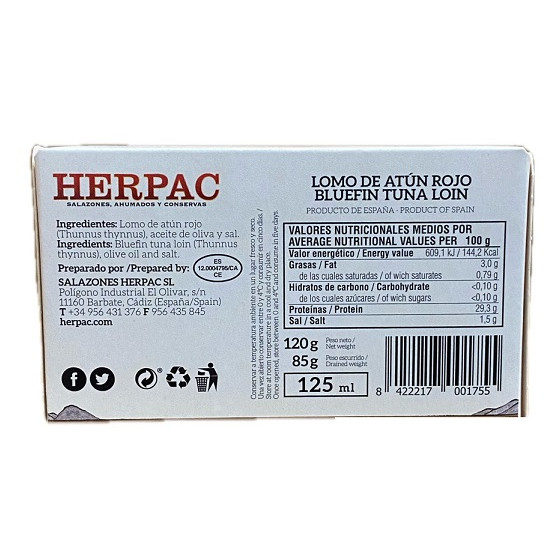LOMO DE ATÚN ROJO EN ACEITE DE OLIVA HERPAC 120 G – BARBATE GOURMET