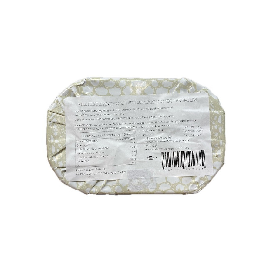 ANCHOAS DEL CANTÁBRICO "00" PREMIUM 100G 10 FILETES FELISA GOURMET BAR