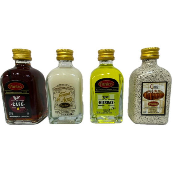 PACK MINIATURAS LICORES PANIZO 4×5 CL – CAFÉ, HIERBAS, CREMA DE ARROZ 
