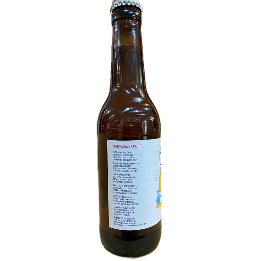 CERVEZA GADITANA ARTESANAL RUBIA LAGER 100% DE CÁDIZ BLANCA Y VERDE