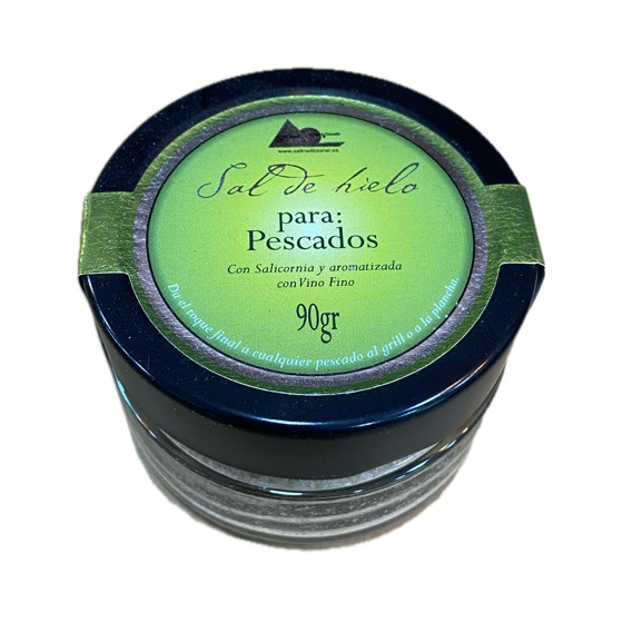 SAL DE HIELO PARA PESCADOS CON SALICORNIA Y AROMATIZADA CON VINO FINO.